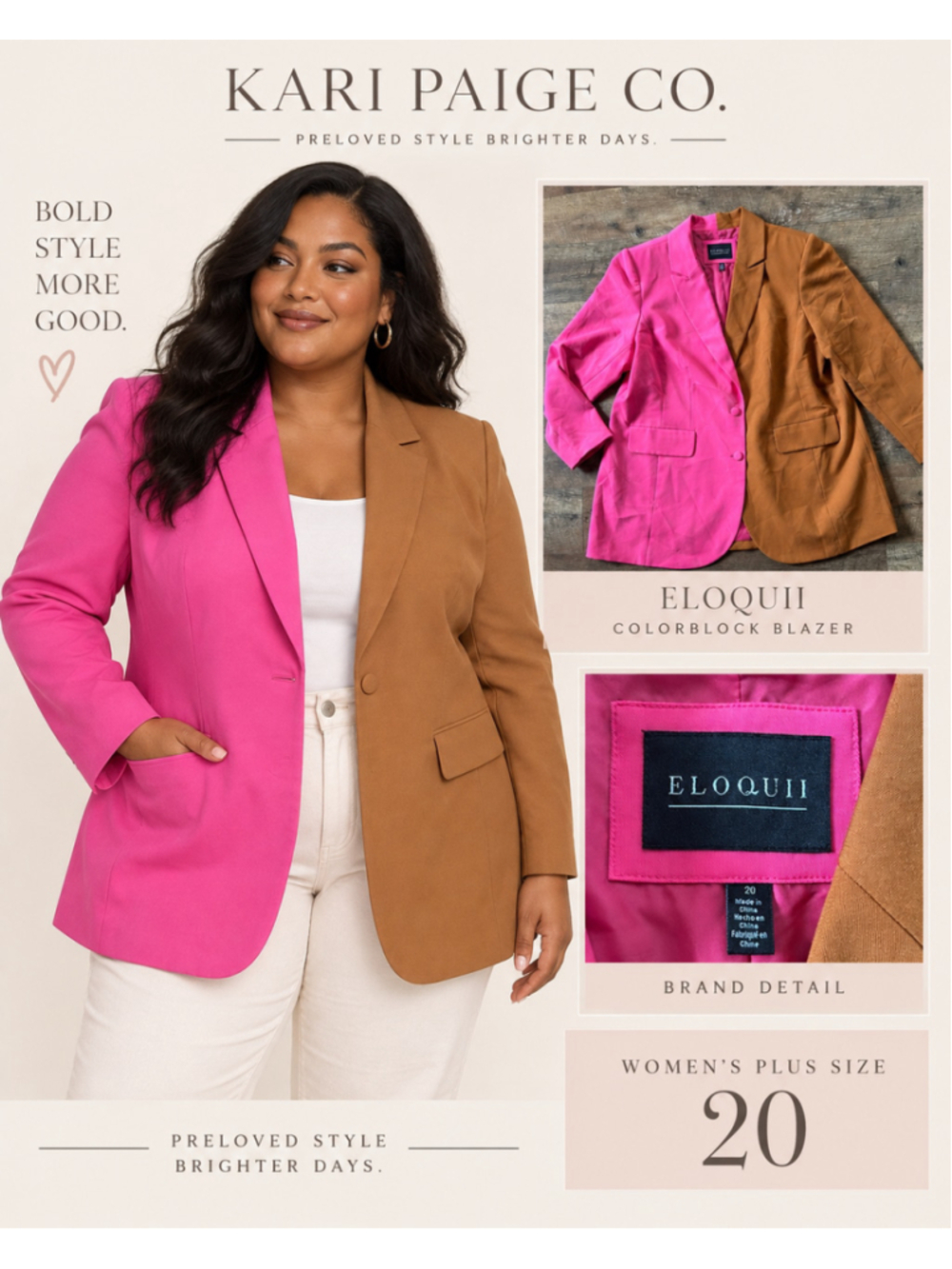 Women's Eloquii Colorblock Blazer Size 20 Pink and Brown